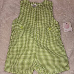 NWT~PETIT AMI~Baby Boys Lime Grn Gingham Jon Jon Short Romper~12 months
